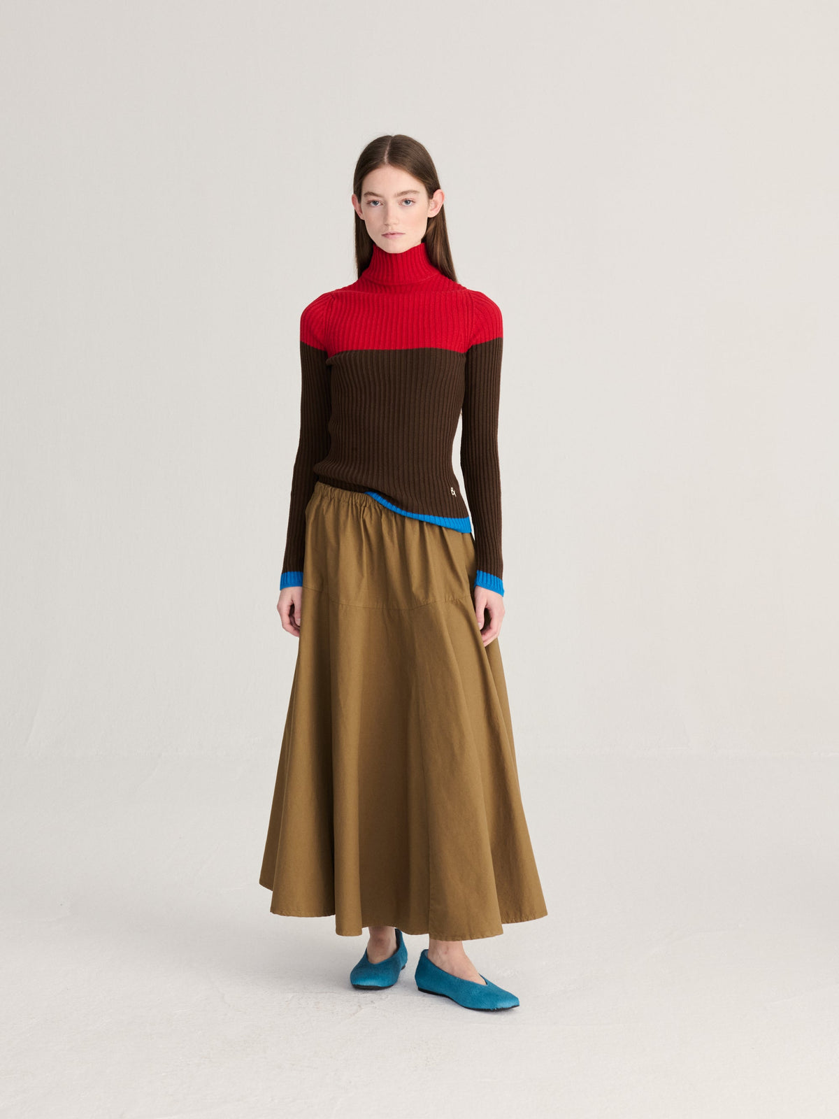 Color block cotton turtleneck jumper