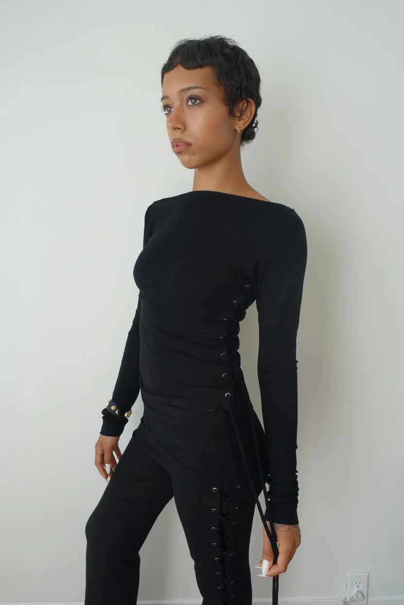 Thalia Lace up Long Sleeve Top