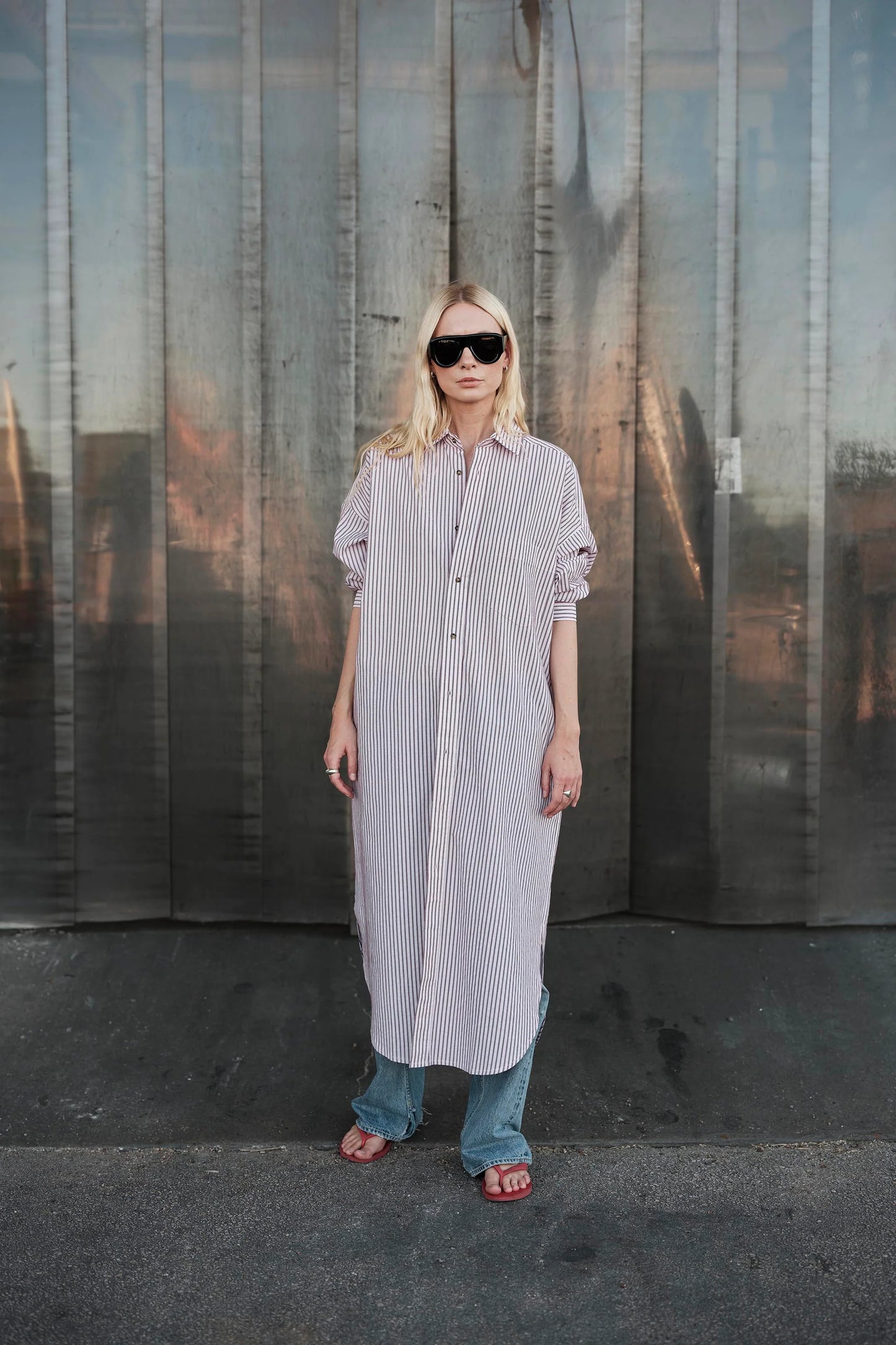 Phoebe Shirt Dress in Rose Stripe