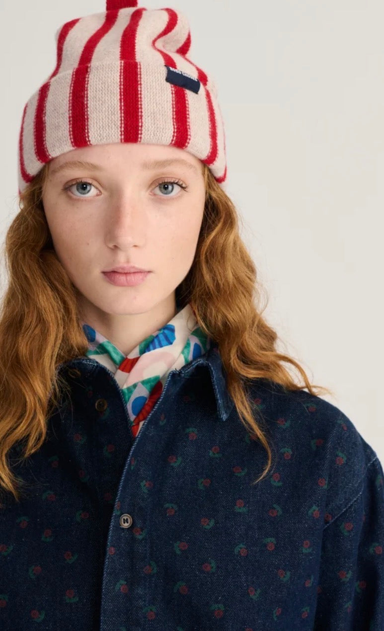 Merino wool striped beanie