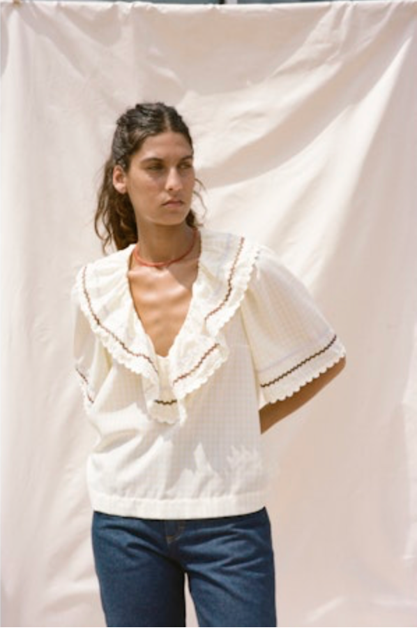 Ruffle Blouse - Butter Voile Gingham
