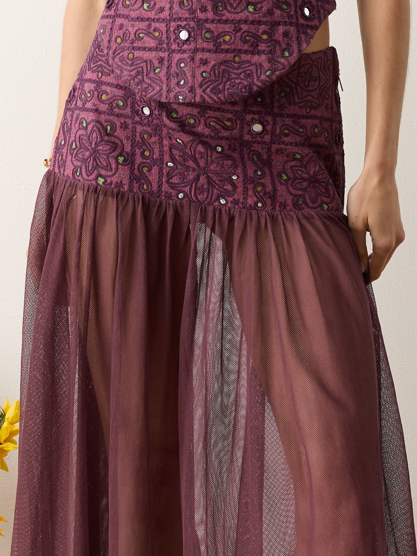 Folkora Embellished Yoke Maxi Skirt