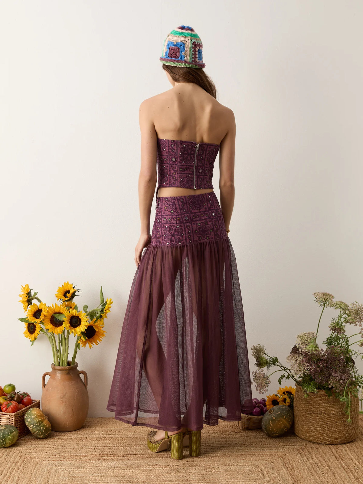 Folkora Embellished Yoke Maxi Skirt