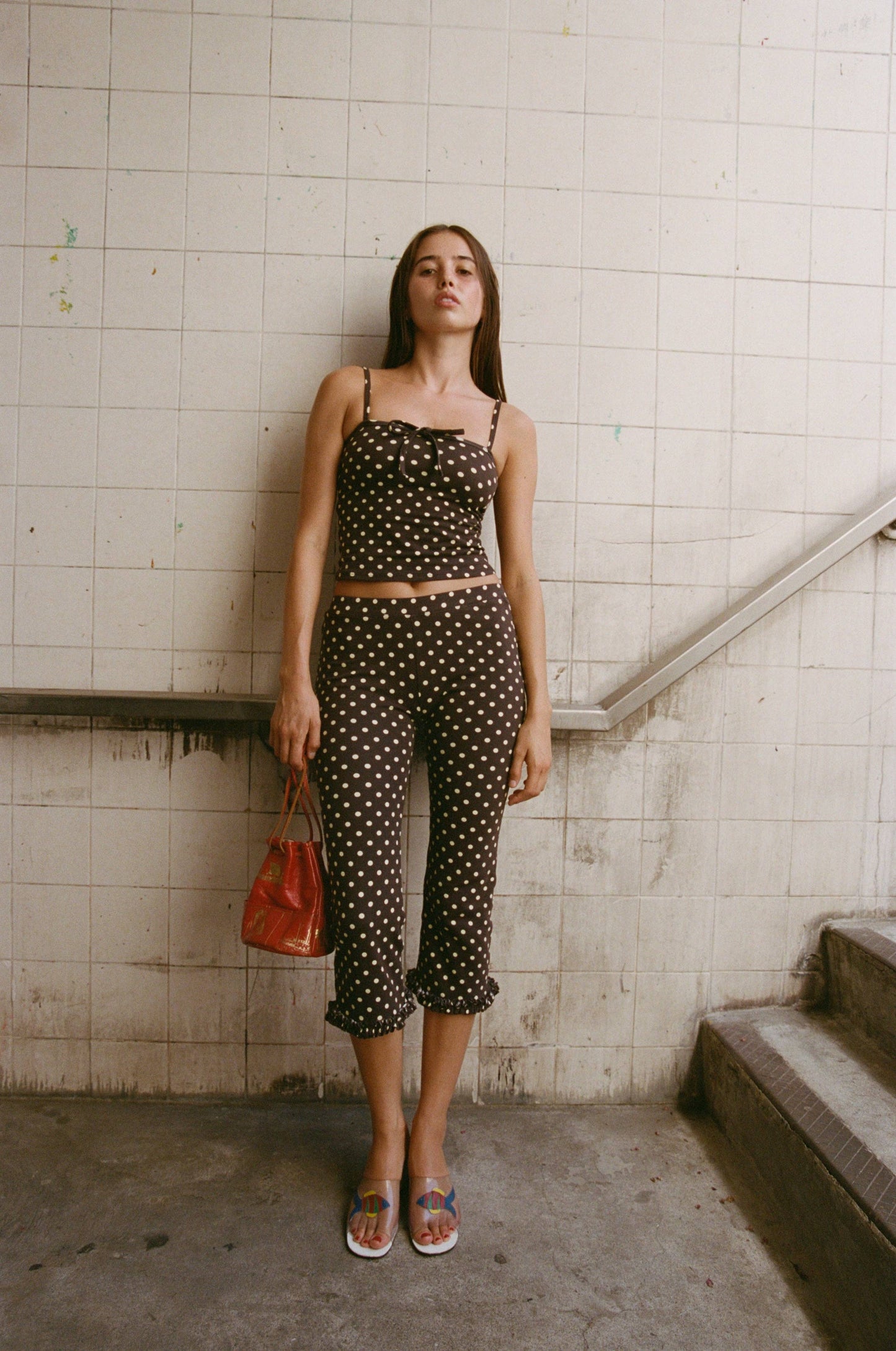 TIE CAMI IN ESPRESSO DOT