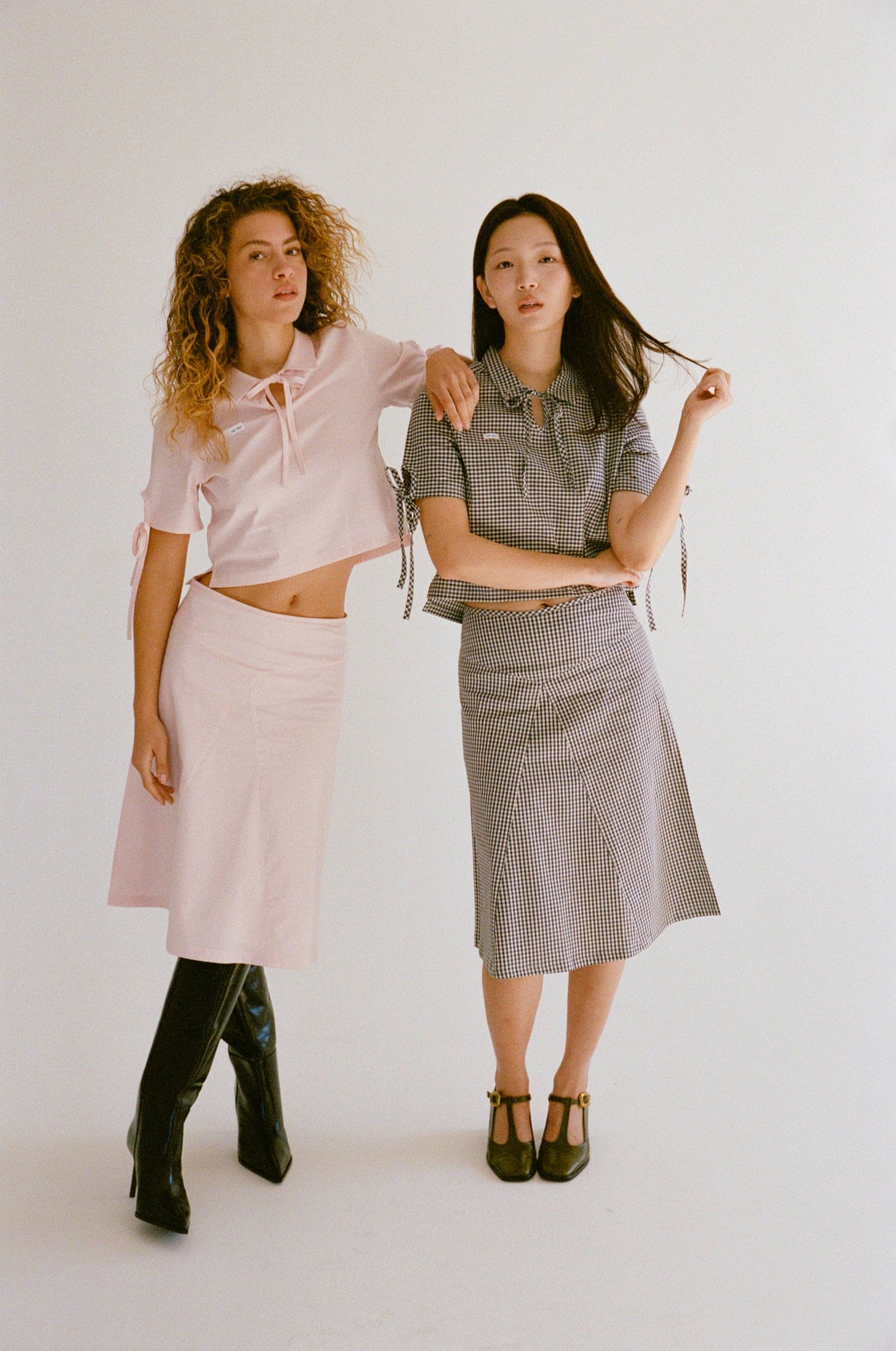 KEYHOLE MIDI SKIRT IN BLUSH STRIPE