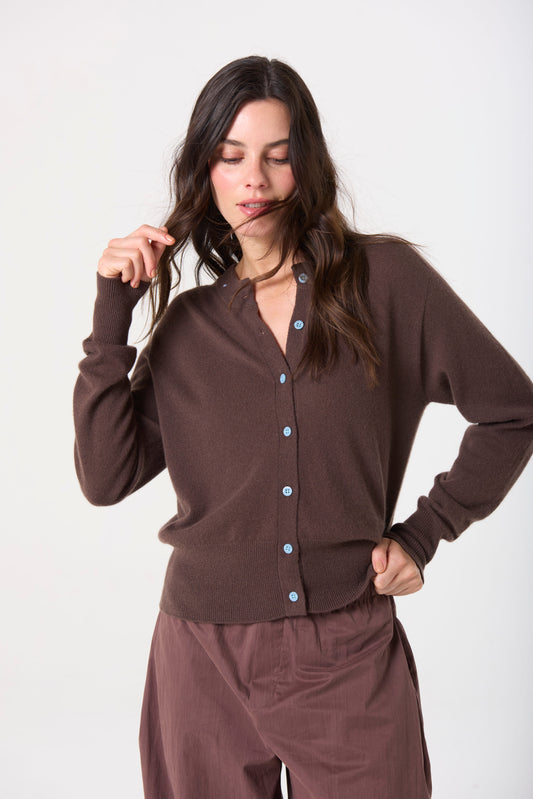 Halle Cardigan in Cashmere - Espresso