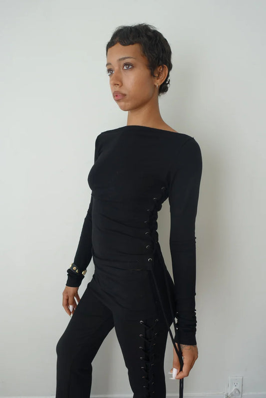 Thalia Lace up Long Sleeve Top