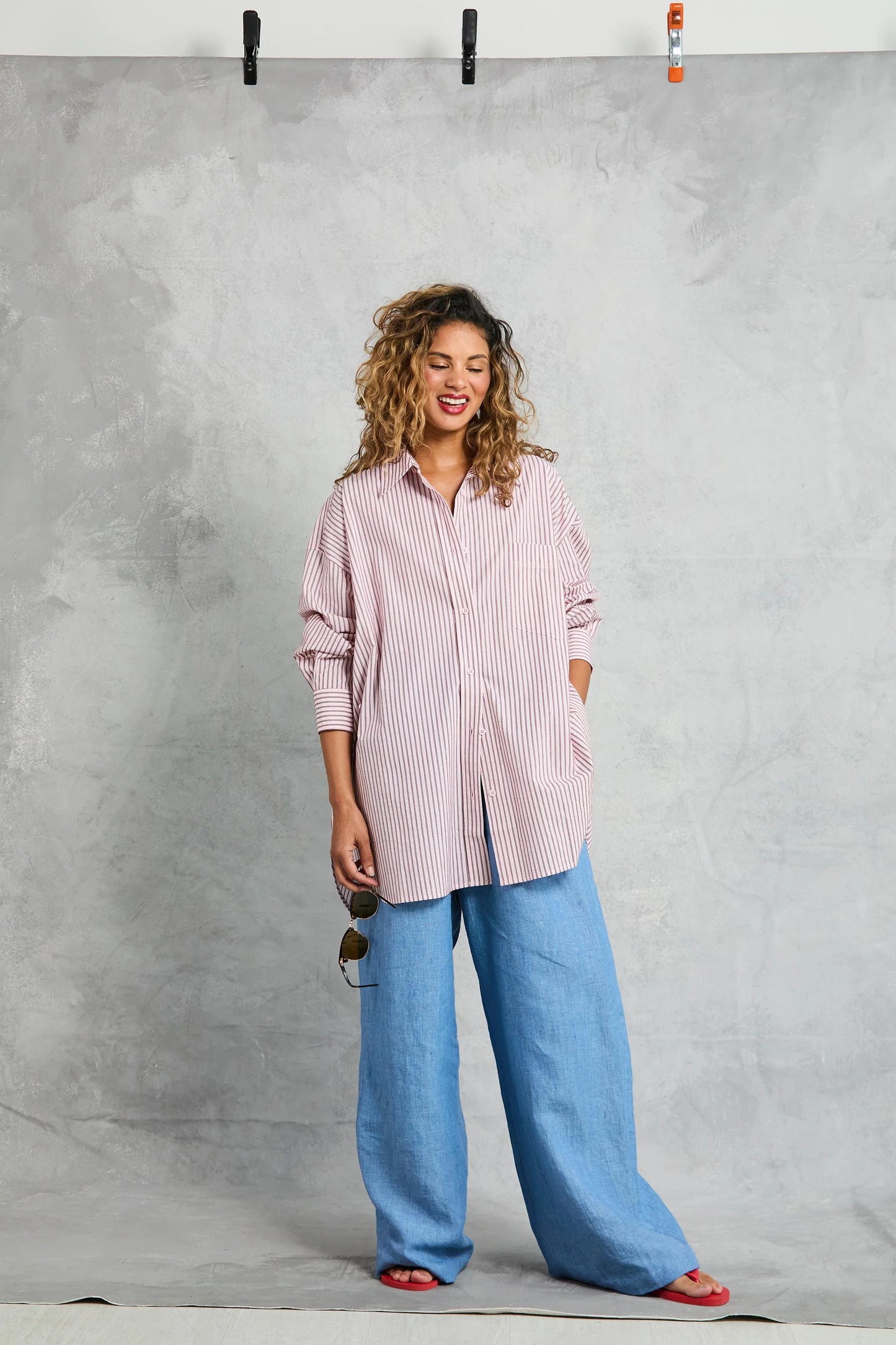 Diana Wrap Shirt in Rose Stripe