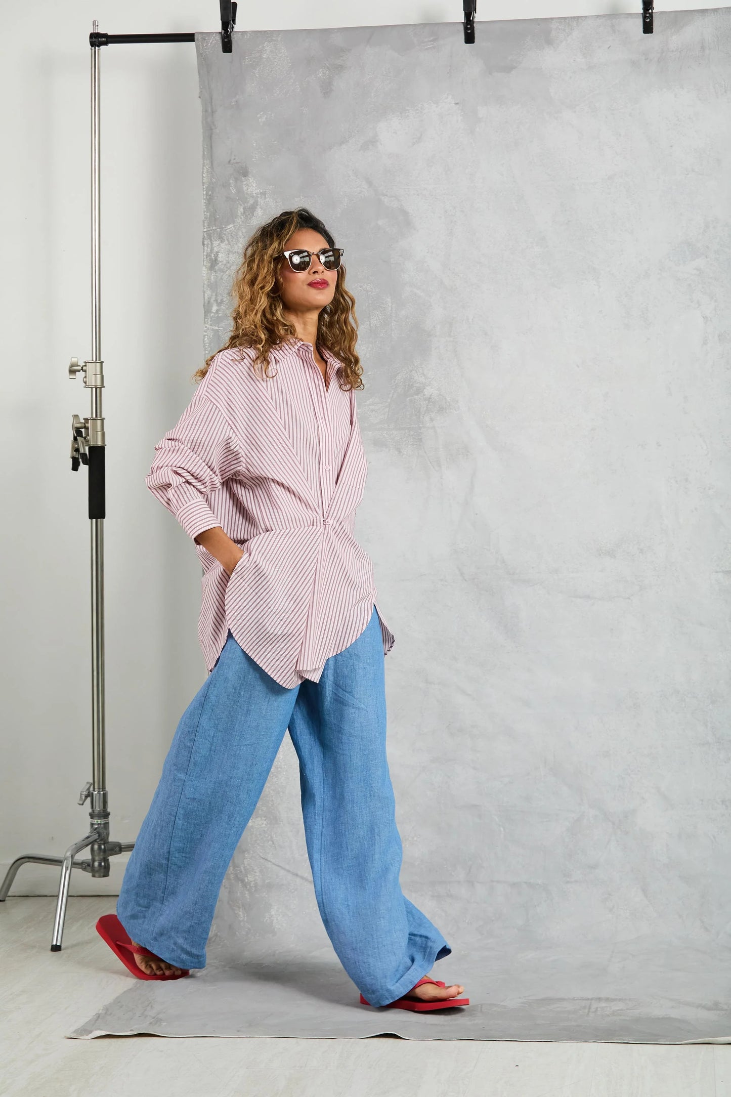 Diana Wrap Shirt in Rose Stripe