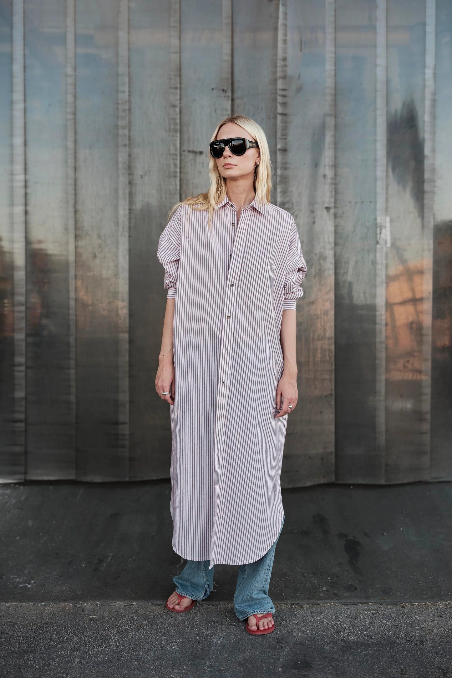 Phoebe Shirt Dress in Rose Stripe