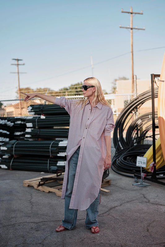 Phoebe Shirt Dress in Rose Stripe