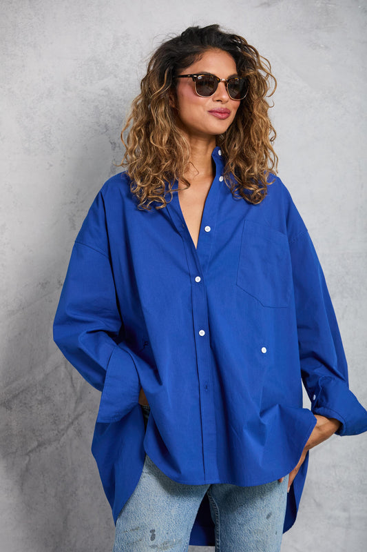 Diana Wrap Shirt in Poplin - Cobalt