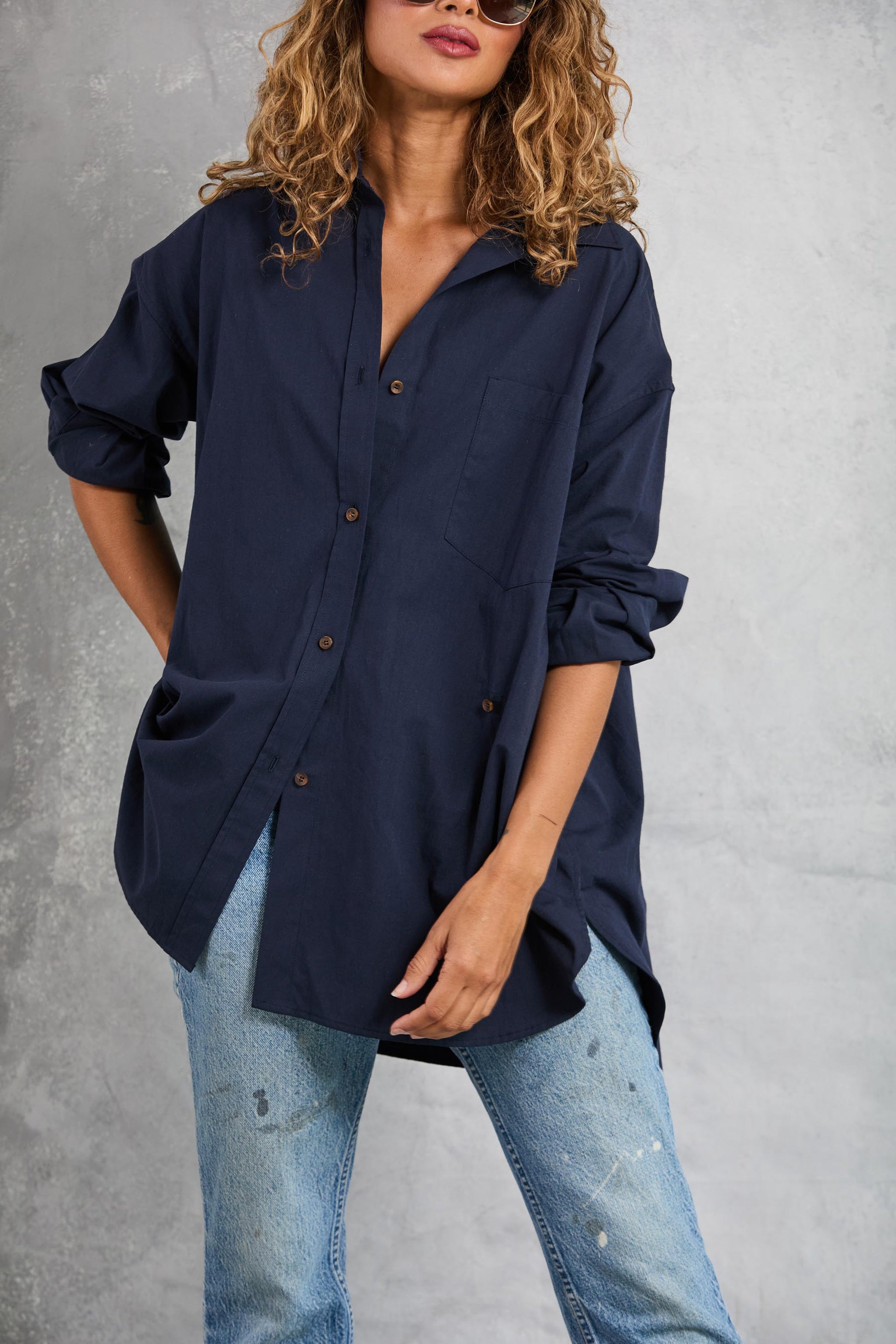 Diana Wrap Shirt in Poplin - Navy