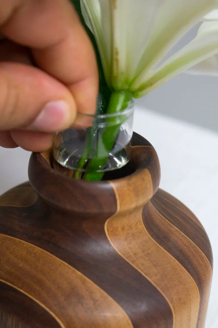 Water Bottle Vase - Walnut Pinstriped