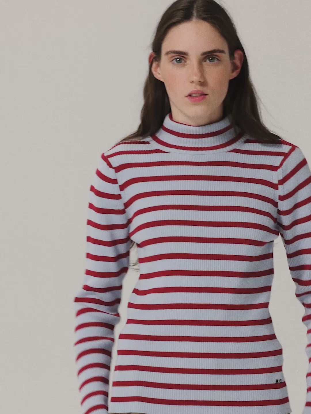 Striped turtleneck wool-cotton jumper