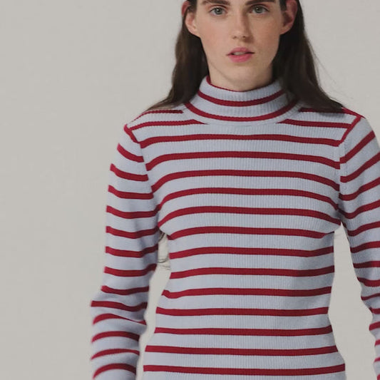 Striped turtleneck wool-cotton jumper
